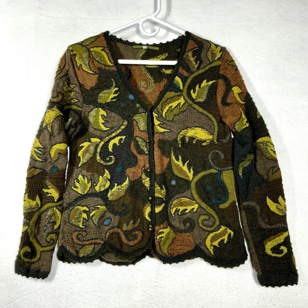 Peruvian Connection Size M Cardigan Alpaca Cotton Autumn Scalloped Womens $229